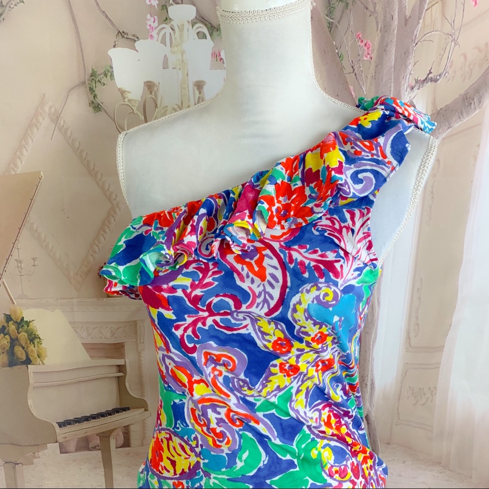 NEW Lauren Ralph Beach Royal Cold shoulder Ruffle - Picture 6 of 10